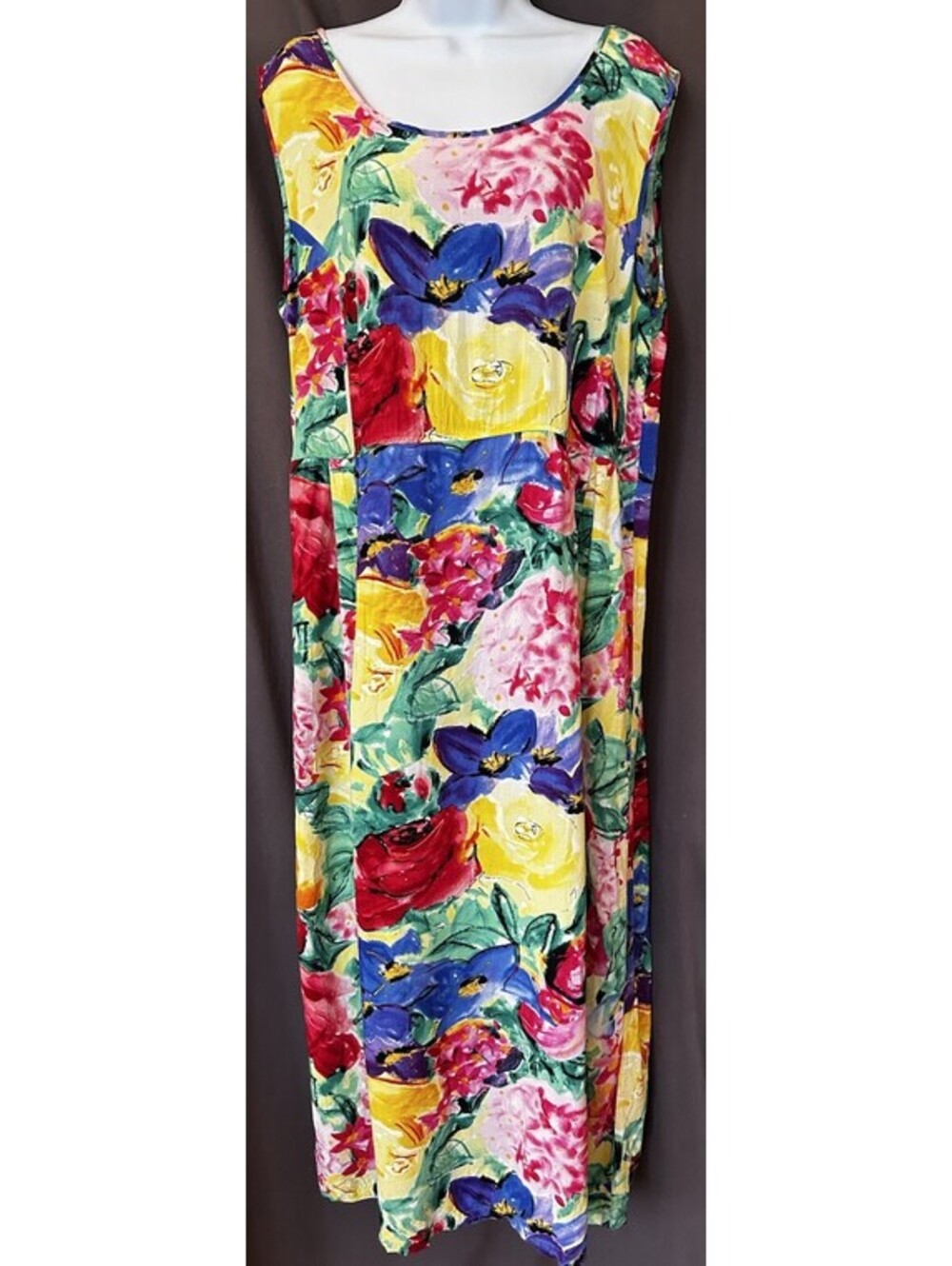 VTG 90s Jams World Rayon Bright Floral Hawaiian Sleeveless Babydoll Sundress XL
